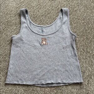 John Galt Brady Melville Gray Ribbed  Teddy Bear Tank Top Women's One Size